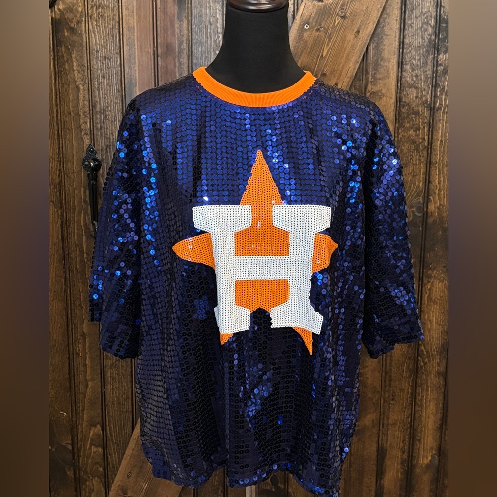 Astros Sequin Blue and Orange Star Shirt